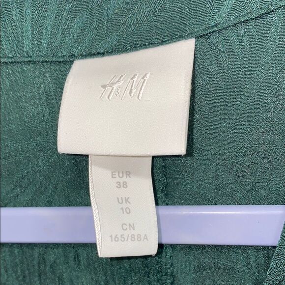 H&M Green Kaftan Midi Maxi Dress Palm Leaf Print Belted V-Neck‎ US 6 - Picture 3 of 16